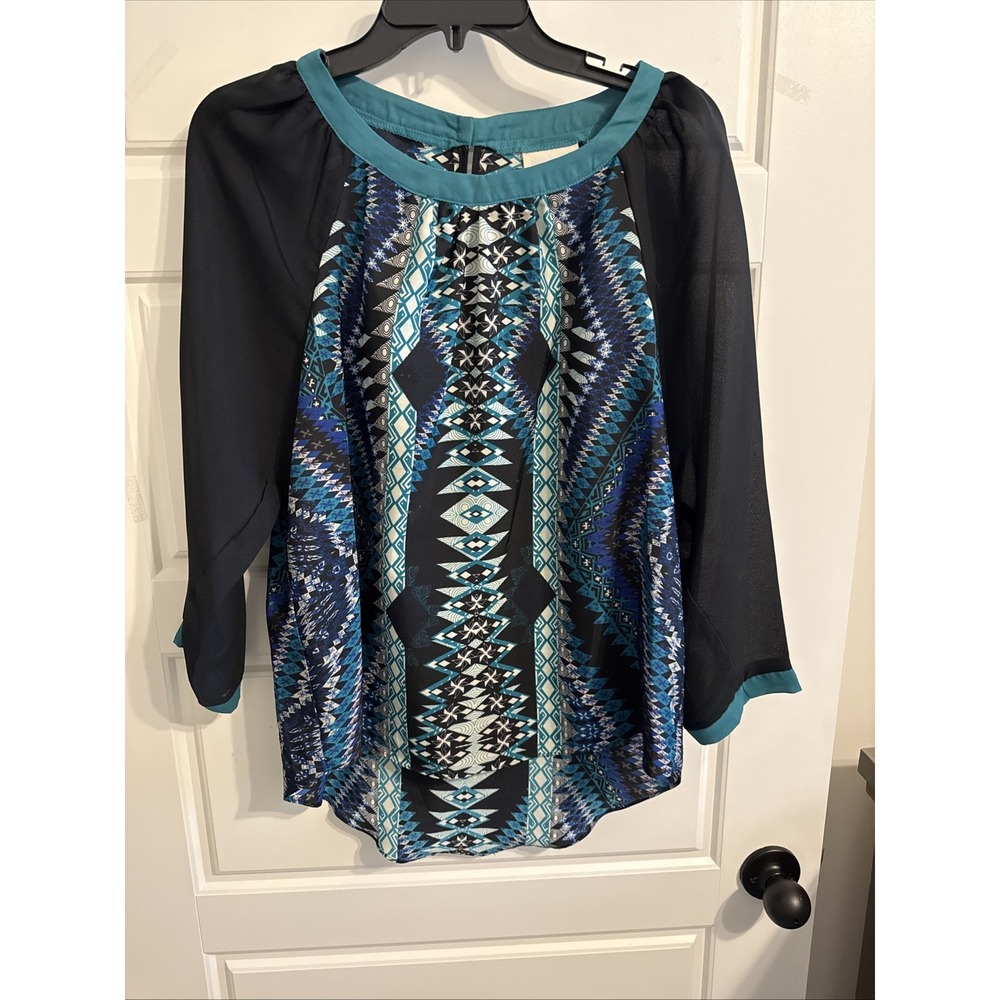 Eci Blouse Womens Size‎ Small Multicolor Geriatric 3/4 Sleeve